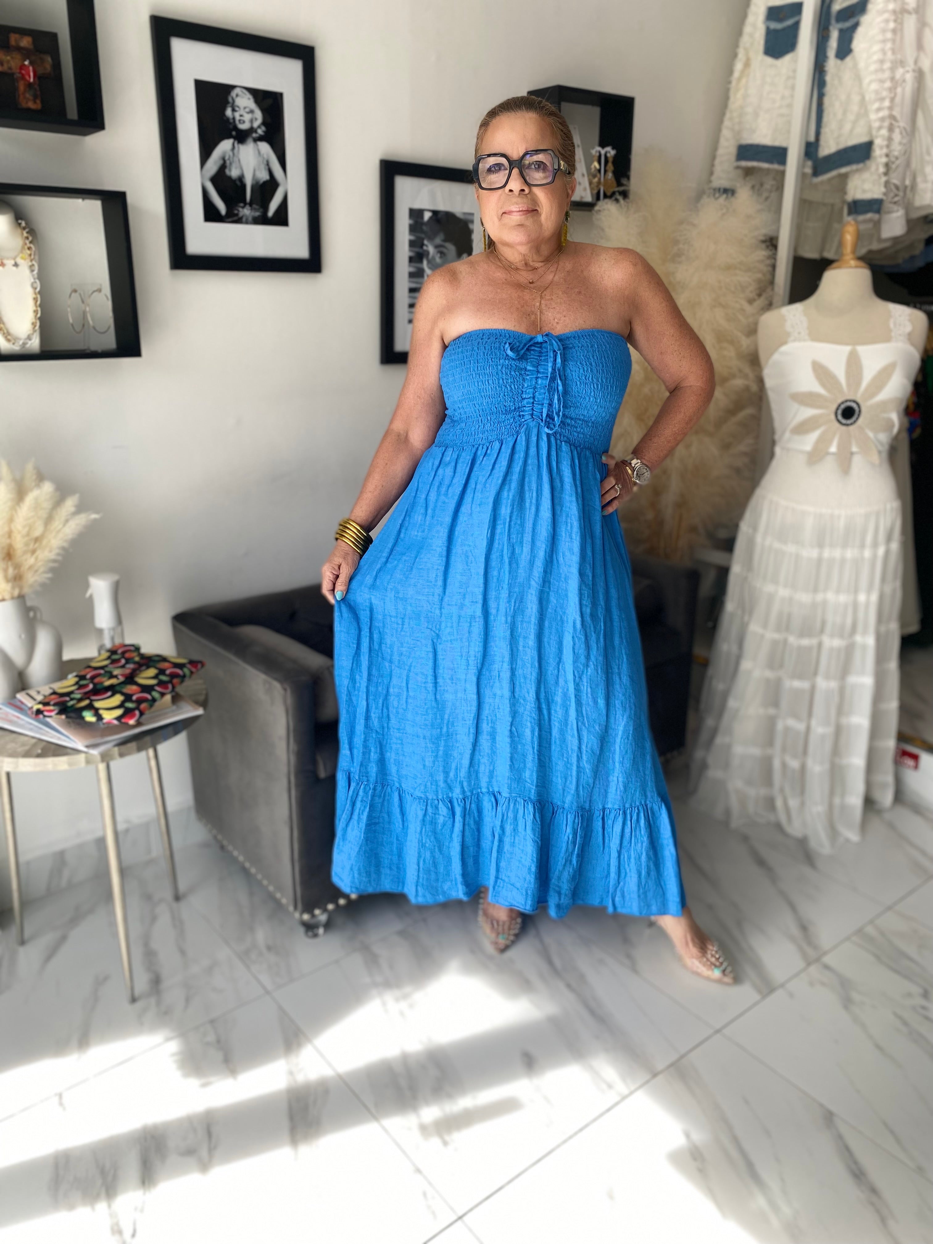 Linen Strappless Dress